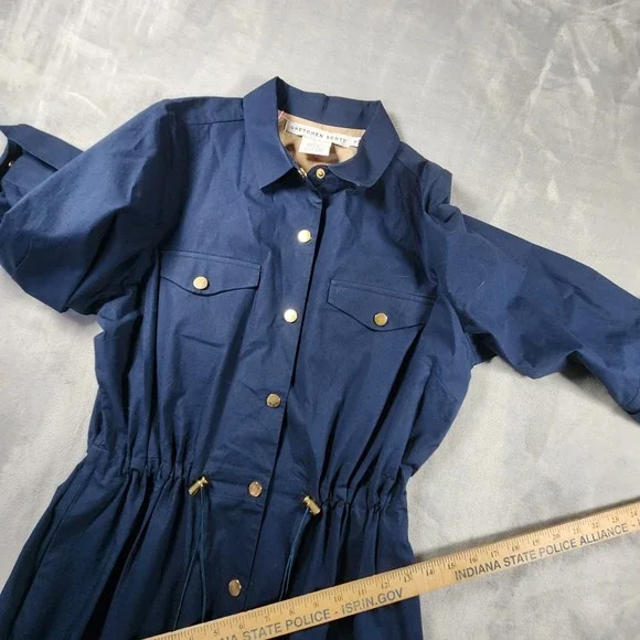 Gretchen Scott Womens Navy Blue Cotton Drawstring Waist Shirt Dress Small - Picture 4 of 10